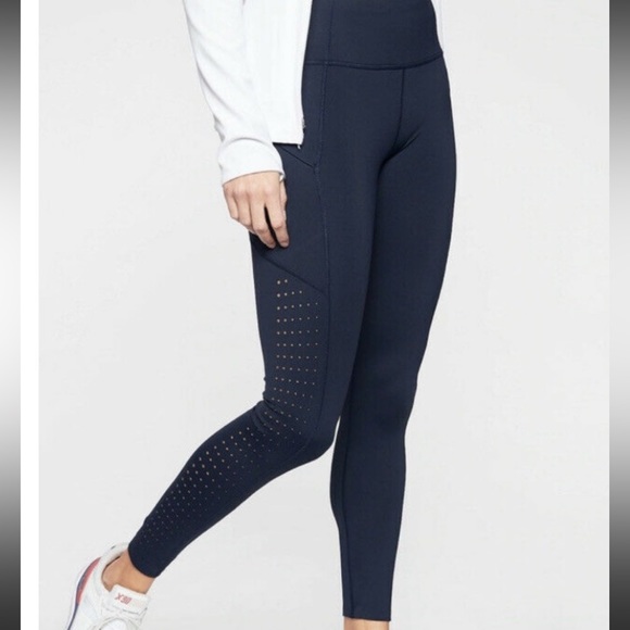 Athleta Pants - Althleta Size M Perforated Side Navy Blue Workout Stretch Leggings
